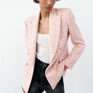 Zara Pink Tweed Textured Blazer Size XS